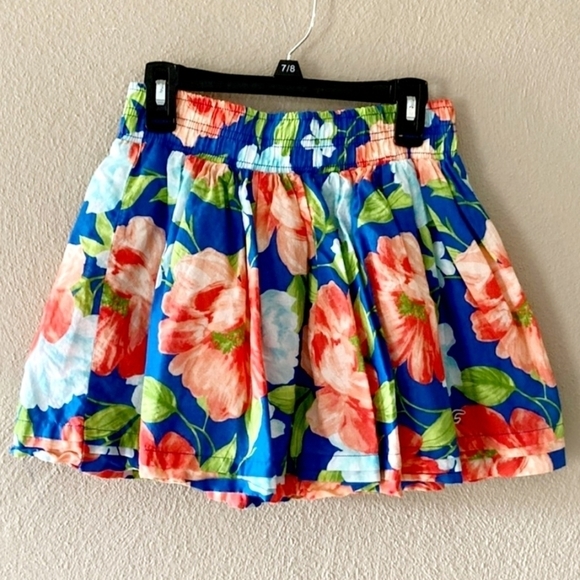 Hollister Hawaiian Floral Mini Skirt Size Large L Tropical Lined Pleated Stretch - Picture 1 of 6